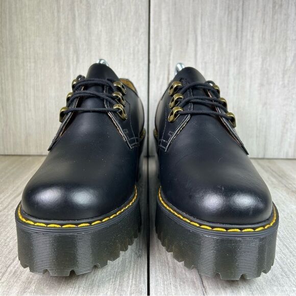 NEW Dr. Martens Docs Leona Lo Black Leather Heeled Platform Boots Womens Size 10 - Picture 7 of 10